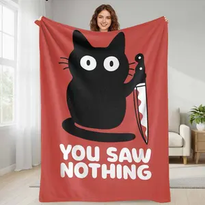 Cat Flannel Fleece Blanket  Black Cat With Knife Print Pattern  Soft Cozy Lightweight Warm  Ideal For Living Room Sofa Couch  Bedroom Decor  Office Lounging  Pet Lover Gift  Housewarming Present summerwins