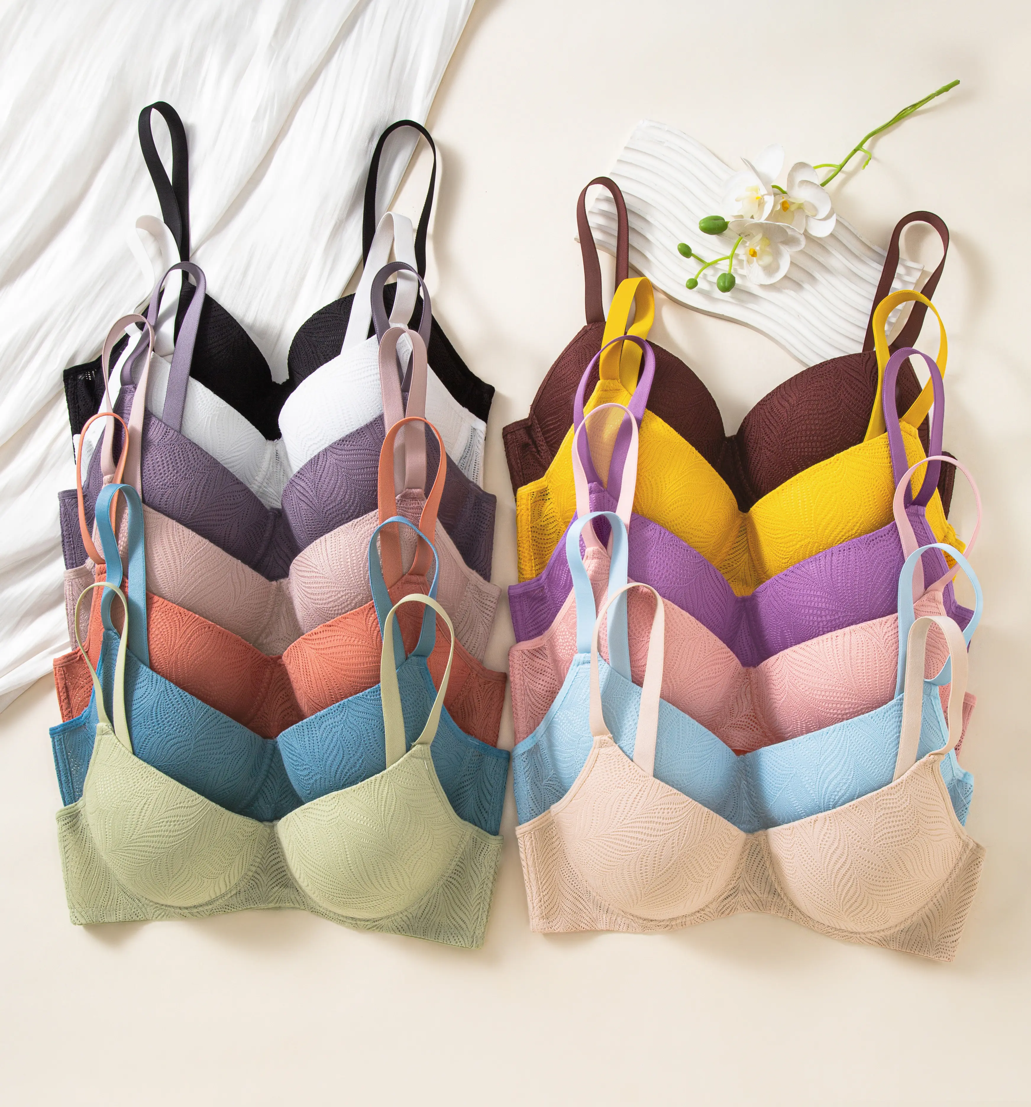13 colors to choose from Sexy Daily Push Bra Bras with Underwired Support - Comfortable Fit, Contrasting Lace, Non-Removable Padding, Machine Wash, Knitted Fabric, Solid Color, Multiple Colors - Perfect for Adult Women Looking for Everyday Lingerie