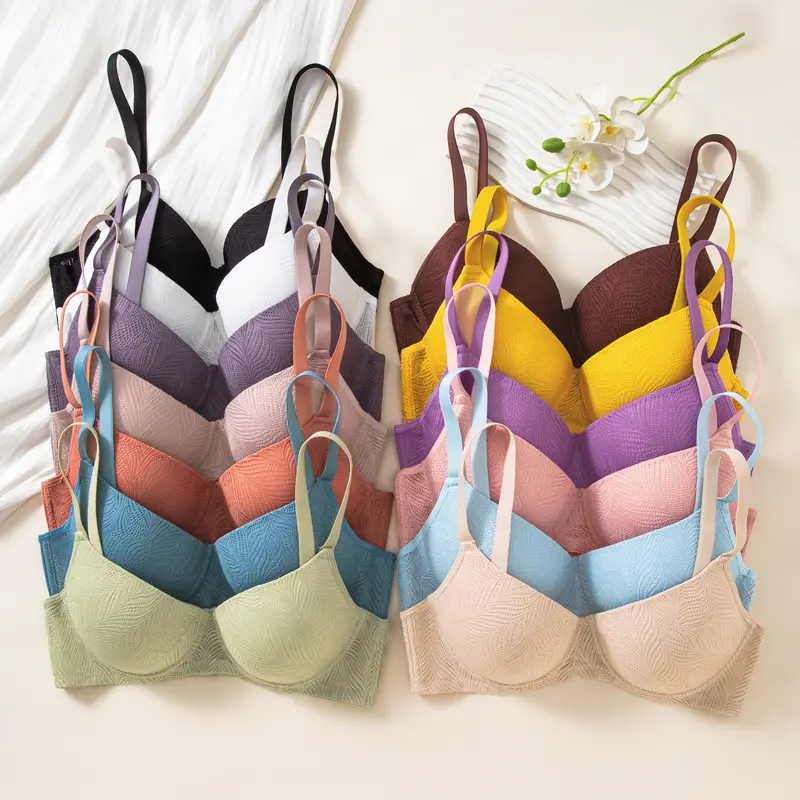 13 colors to choose from Sexy Daily Push Bra Bras with Underwired Support - Comfortable Fit, Contrasting Lace, Non-Removable Padding, Machine Wash, Knitted Fabric, Solid Color, Multiple Colors - Perfect for Adult Women Looking for Everyday Lingerie