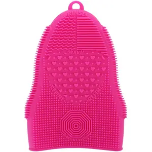 Makeup Brush Cleaner Glove Mat Mitt Silicone Cosmetic Cleaning Scrubber Tool Face Brushes and Eye Brush Washing Pad Pink (Rose Red)