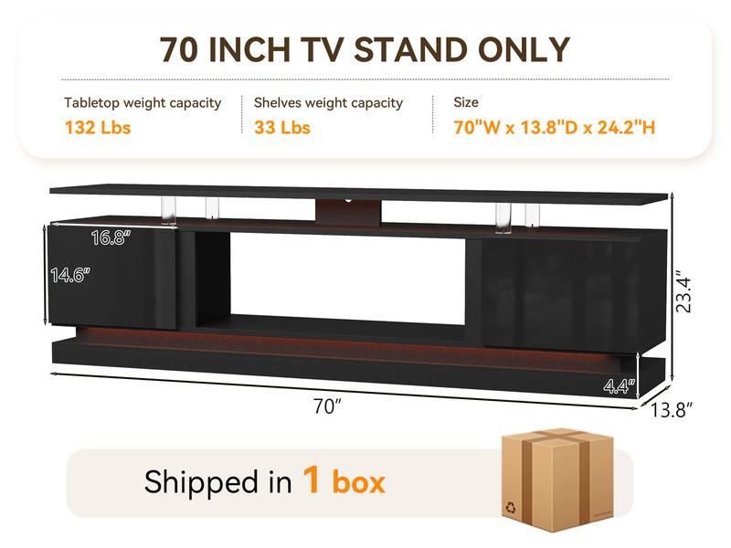 [TV STAND ONLY]oneinmil 70 Inch Black TV Stand Modern Entertainment Center with Storage & Media Console for Living Room & Bedroom Sleek Design tables nursery 2-layer shelf