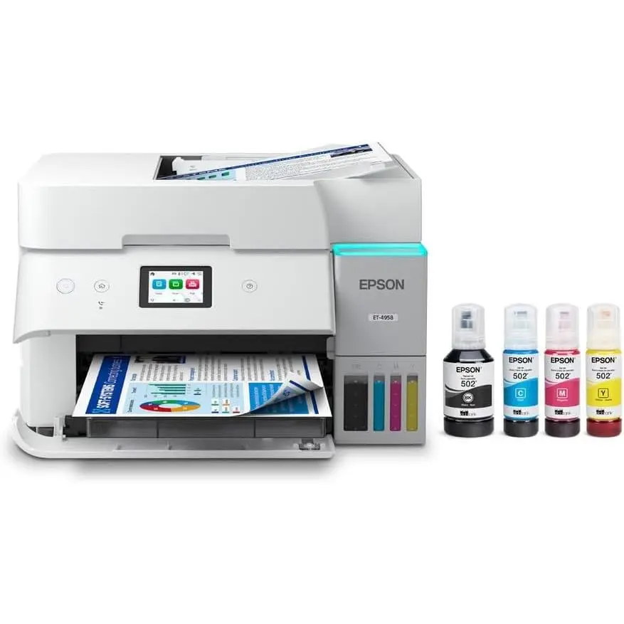 EPSON EcoTank ET-4958 Wireless AIO Color Supertank Printer, Copy/Fax/Print/Scan