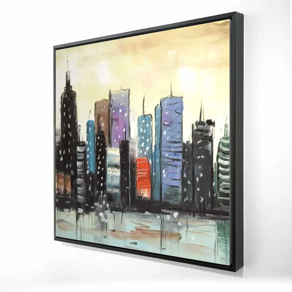 Begin Home Decor 2081-2424-CI309 24 x 24 in. Skyline on Abstract Cityscape - Blue Cities Framed Canvas