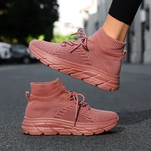 FEELACES Women's Slip-On Walking Shoes - Fashionable Sports Sneakers with Lightweight Non-Slip Soles for Casual Travel and Work, Knitted Design & Platform Sole