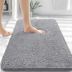 New Deal - Bathroom Rugs 30x20, Extra Soft Absorbent Chenille Bath Rugs, Rubber Backing Quick Dry, Machine Washable Bath Mats for Bathroom Floor, Tub and Shower, Home Decor Accessories, Grey
