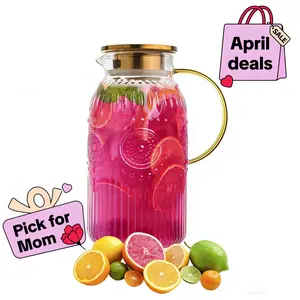 【Mother's Day Gift】Glass Pitcher with Lid, 68 oz/ 2 Liter 2Pack Vintage Water Pitcher,Glass Water Carafe for Cold Brew, Coffee, Lemonade, Iced Tea,Beverage, Heat Resistant Jug