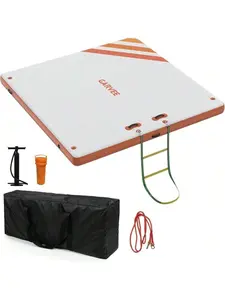 【Christmas Gift】Orange Color 1.8*1.5MInflatable Floating Dock, Swim Platform Floating Dock For Lakes, Island Raft Mat For Lake Beach Ocean, Non-Slip Surface