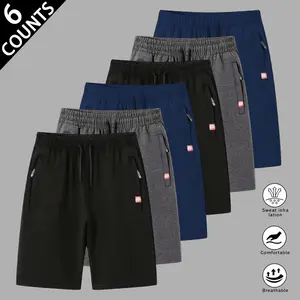 Men's sports-style elastic waist shorts with a regular fit, featuring zippered side pockets and an adjustable waistband. A small red tag on the pocket adds a special touch, offering a comfortable fit for casual, sports, and outdoor activities.