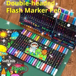 48pcs Dual Tip Glitter Pens, Metal & Fine Point Watercolor Brushes, Vibrant Colors, Perfect for Crafts, Greeting Cards, Cups, Wood Decorations