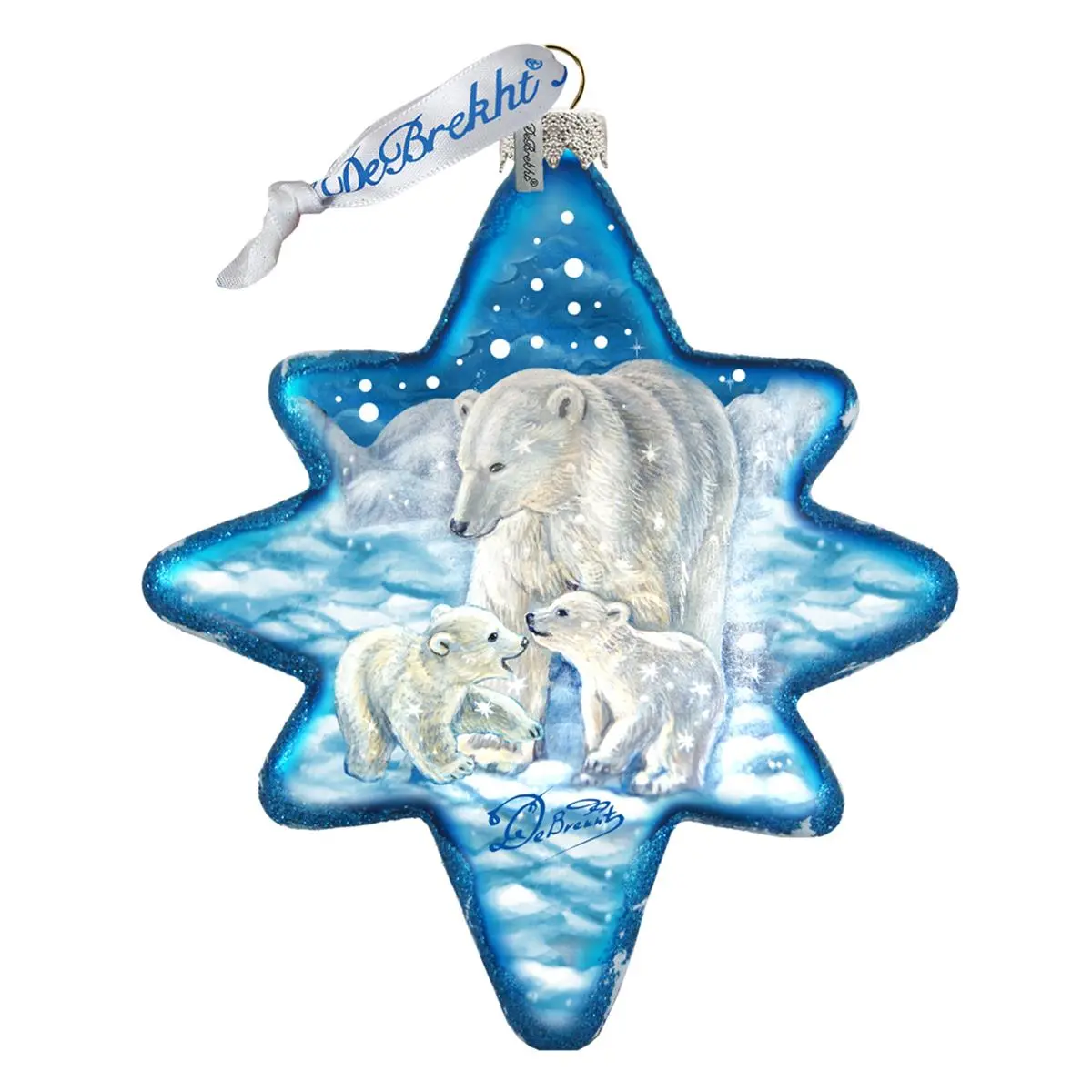 212 MAIN Handcrafted Glass North-Star Polar Bears Hanging Christmas Ornament, Bright Festive White Christmas Home Decoration, Ideal Hanging Ornament Gift