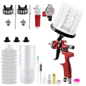 Spr300 HVLP Air Paint Spray Gun Washless Kit, suitable for automotive primer and topcoat, garden fences, furniture painting, and car touch-up painting High-Pressure Aluminum budget lvl ppaint Adjustable Nozzles Sprayer mode regulator