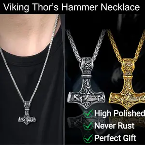 FaithHeart Viking Thor's Hammer for Men Mjolnir Necklace Stainless Steel