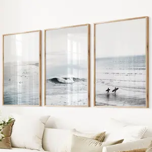 California Beach Surf Wall Prints Blue Coastal Set Surfer Waves Poster Giclee Beach Poster Surfing Photo Set of 3 Coastal Waves Beach Poster