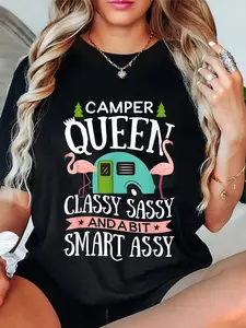 100% Cotton Camper Queen Classy Sassy Smart Funny Women Girls Camping RV T-Shirt