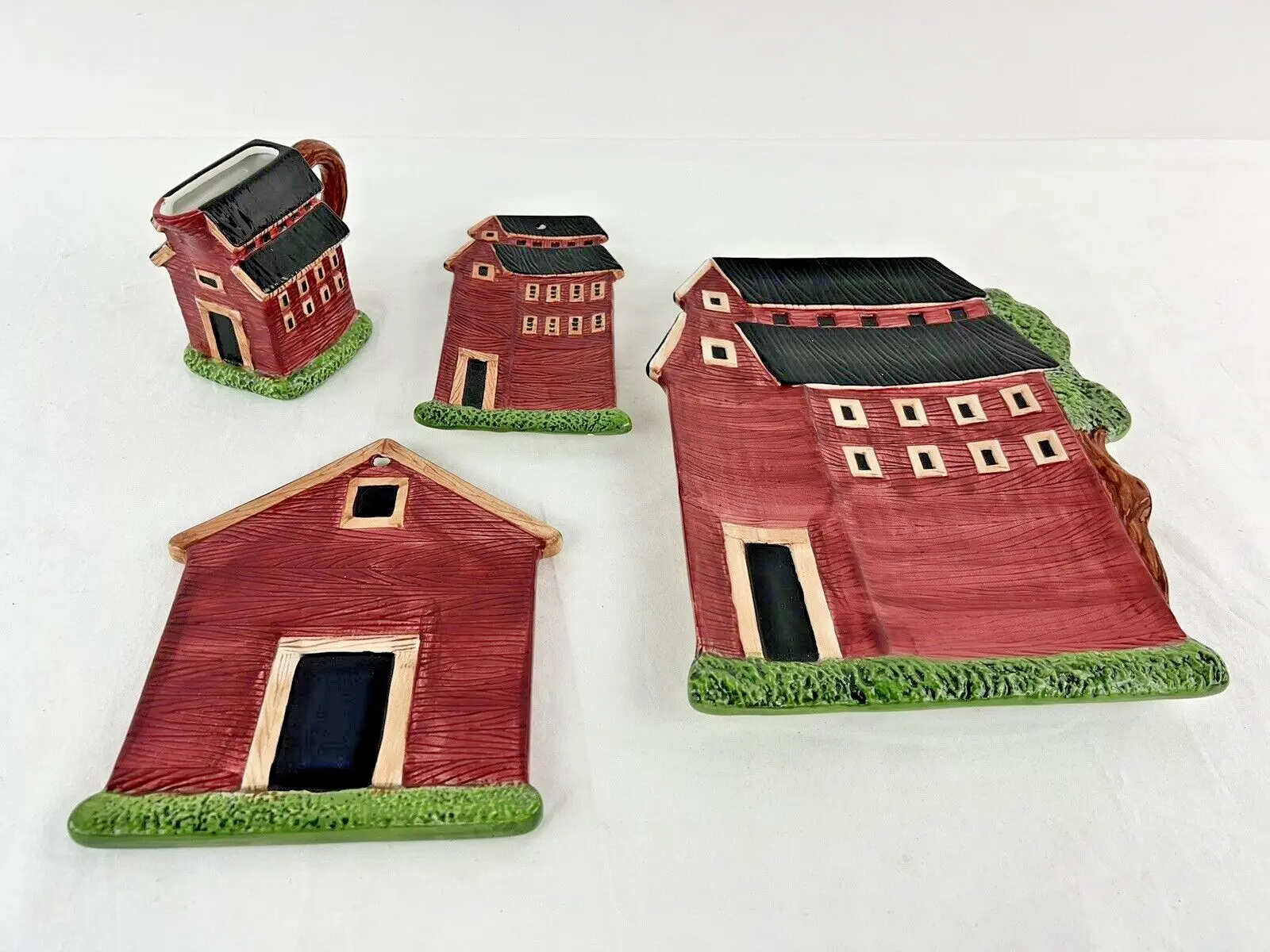 Sakura China Kimble Barn Tray, Creamer, and Two Wall Plaques