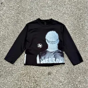 BLACKBUTTERFLY Iverson BLACK Long Sleeve Custom Cropped Vintage Crewneck Sweatshirt Shirt Menswear