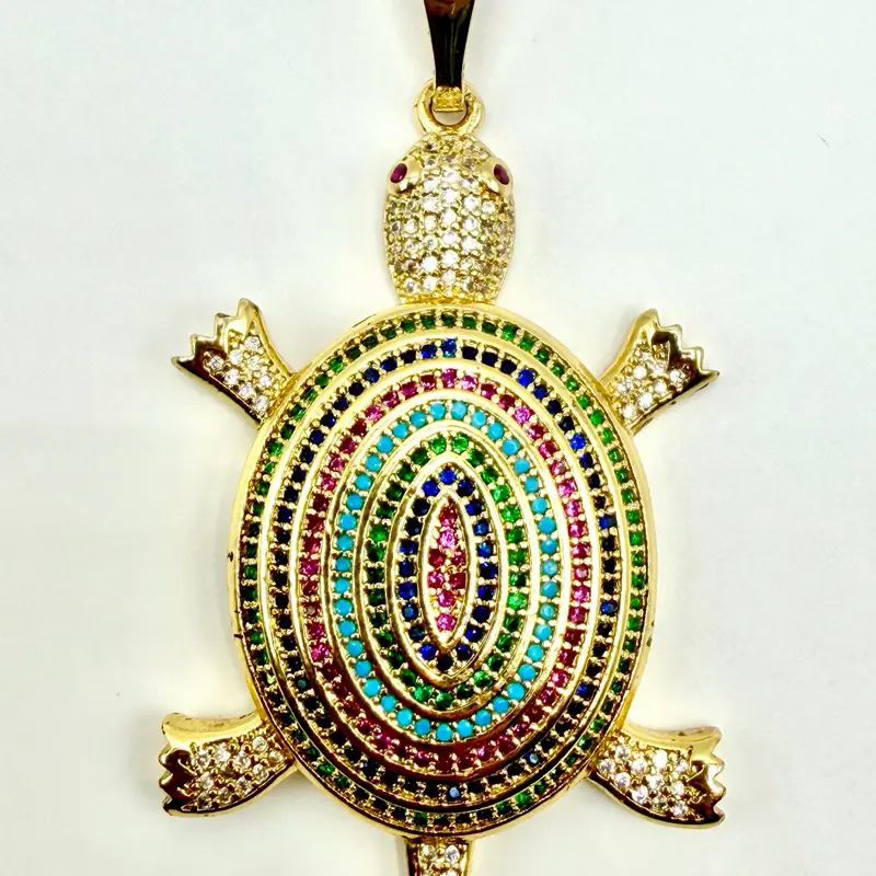 Turtle Pendant Yelloww gold filled charm multicolor stone tortuga oro laminado