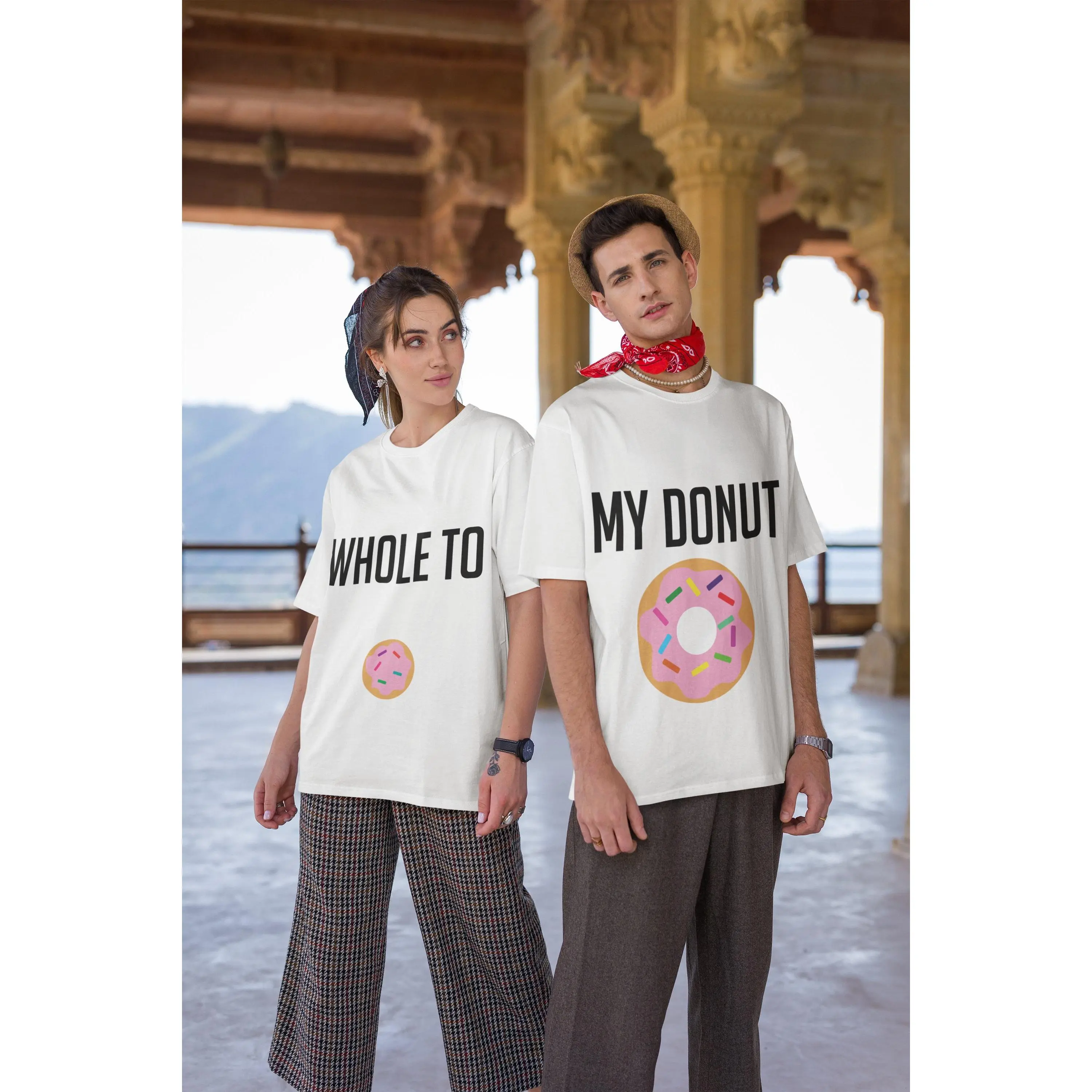 Whole to my Donut Shirt in White Matching Shirt, Cute Couple Shirts, Casual Couples Clothing, Couple Matching shirts, Custom shirt, T-shirts for couples, love tees, Funny couples shirt