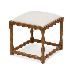 Artful Traditionalist Upholstered Walnut Accent Stool