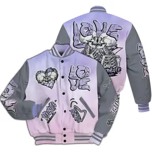 Varsity Jacket Match Zen Master 4s, Skull Bear Graphic Design, Oversized Streetwear Baseball Jacket, Trendy Outfit Gift