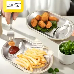 Cartoon Carved Divided Plate with Vinegar Dish, Home Restaurant Dumpling Plate, Sushi Snack Chips Plate, Small Dishes Set