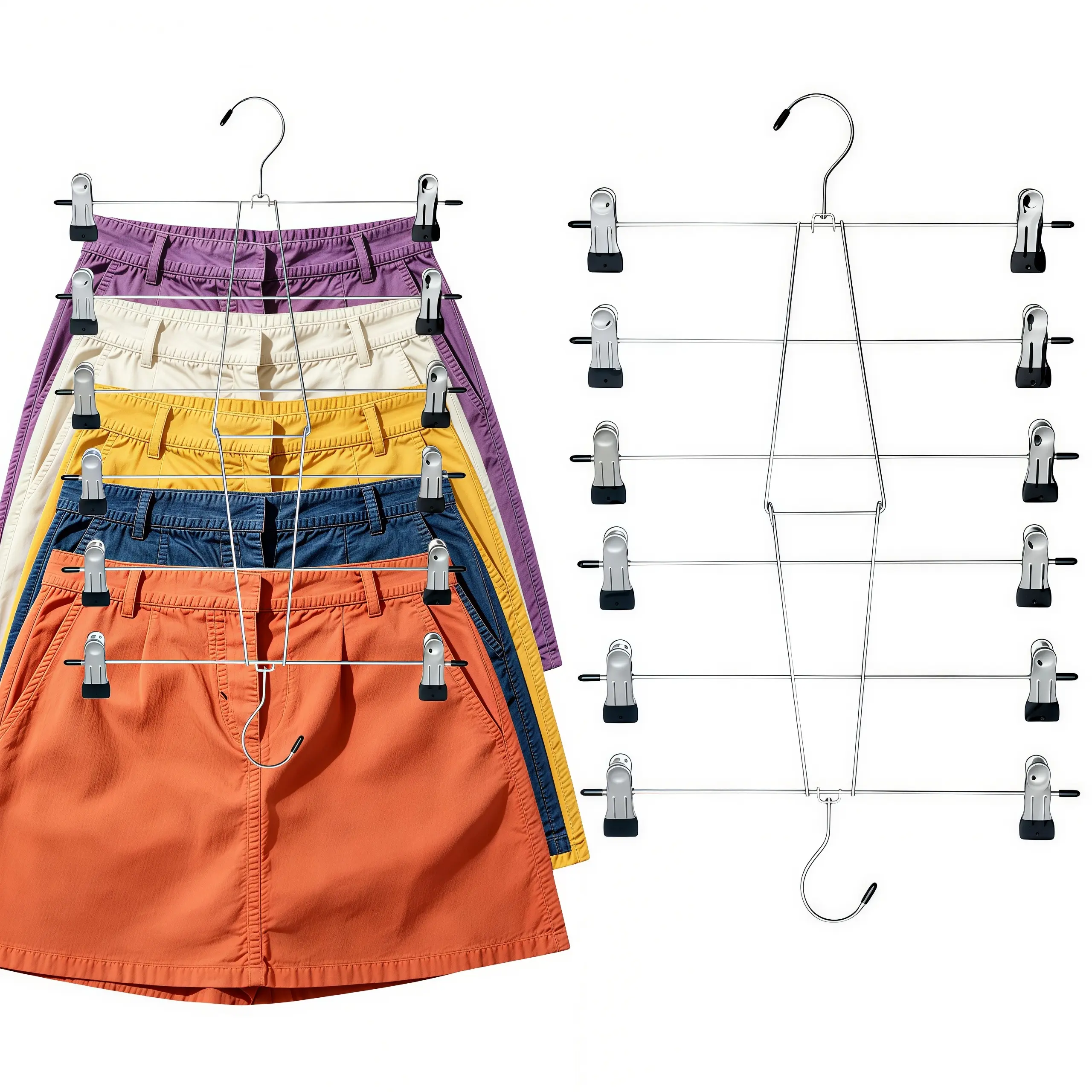 LMMAKE 1PC/2PCS 6-Layer Double-Hook Foldable Hanger, Space-Saving Folding Pants Hanger, Adjustable Stainless Steel Clothes Organizer for Pants, Skirts & All Garments, Closet Storage Solution pant hanger