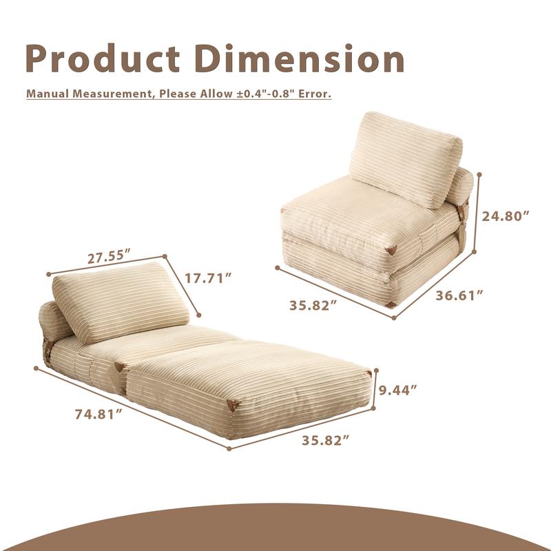 CAODOC Foldable Cloud Sofa Bed Convertible Sleeper Chair with Pillow Plump Foam Filling Anti-Slip Bottom Buckle Strap for Living Room & Bedroom