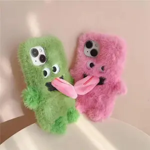 Plush Funny 3D Magnetic Tongue Out Case For iPhone 17 Pro Max Case 16E 16 Plus 15 14 13 12 11 XR X XS Warm Winter Hair Tpu Cover