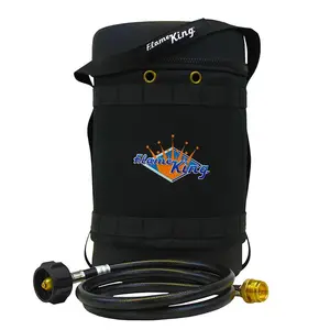 Flame King GH5-RBH Gas Hauler Kit - Insulated Protective Carry Case for 5LB Propane Tank Plus Adapter Hose for Camping and Outdoor Adventures