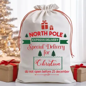 North Pole Santa Special Delivery Sack, Personalized Christmas Sack, Custom Christmas Santa Sack, Family Christmas Gift Bag, Xmas Presents Bag.