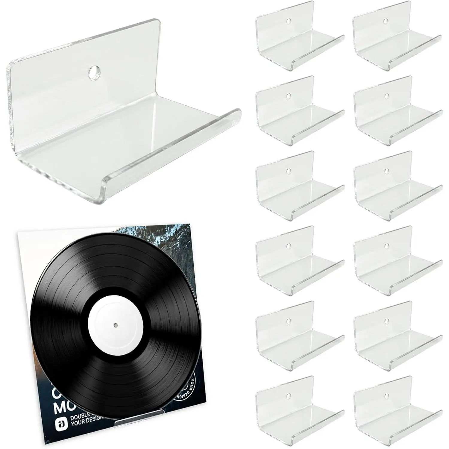 12 Pack Clear Vinyl Record Holder Wall Mount, Invisible Floating Acrylic Album Record Holder for Displaying Daily LP, CD Listening