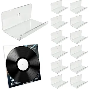 12 Pack Clear Vinyl Record Holder Wall Mount, Invisible Floating Acrylic Album Record Holder for Displaying Daily LP, CD Listening