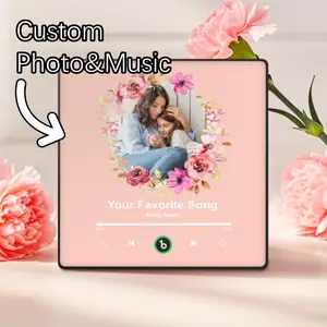 Custom Album Music Magnets with Frame for Refrigerator Personalized Memory Photo Magnets Can Play Song Pink Flowers Pictures Magnets Birthday Song Magnet for Mother Grandma