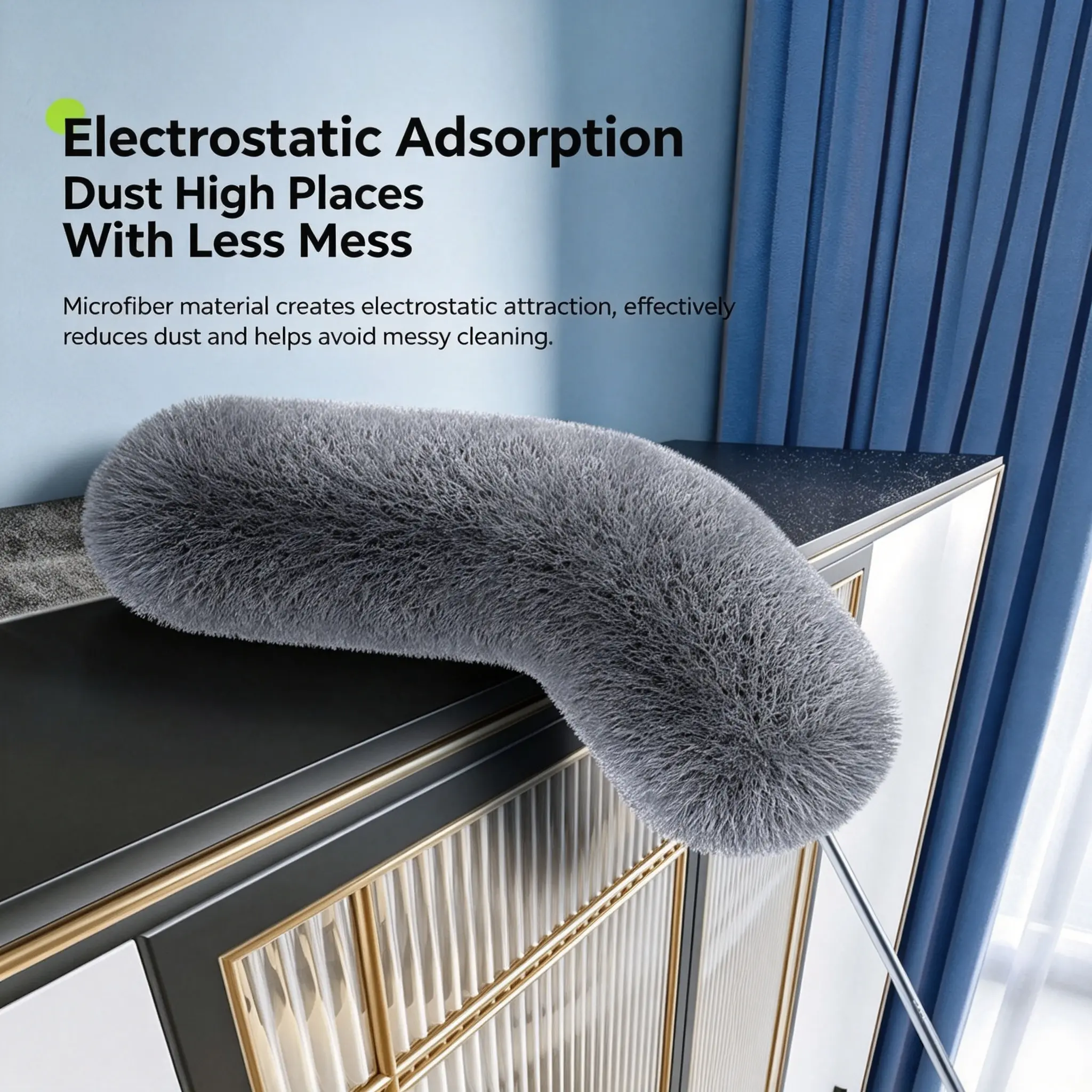 Telescopic Static Duster with Extension Pole, Household Dust Remover for Ceiling, High Corners Cleaning