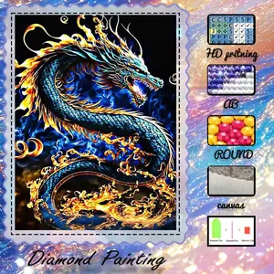 DIY 5D velveteen diamond painting kit, AB diamonds, fairy dust diamonds, crystal diamonds, dragon, fire, blue diamond embroidery, special craft diamond art kit, wall decoration, gift for family, lover, and friends.