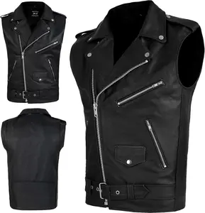 DEFY Men's Genuine Leather Motorcycle Biker Concealed Carry Vintage Black Vest American Sizes Menswear