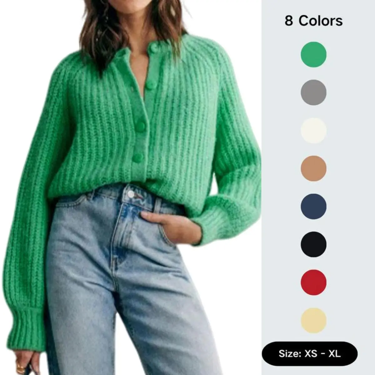 Yeokou Women's Basic Curvy Women Plus Size Long-Sleeve Crew Neck Knit Cardigan - Buttoned Casual Outwear Tops for Chinese New Year, Easter, Knitwear, Oversize