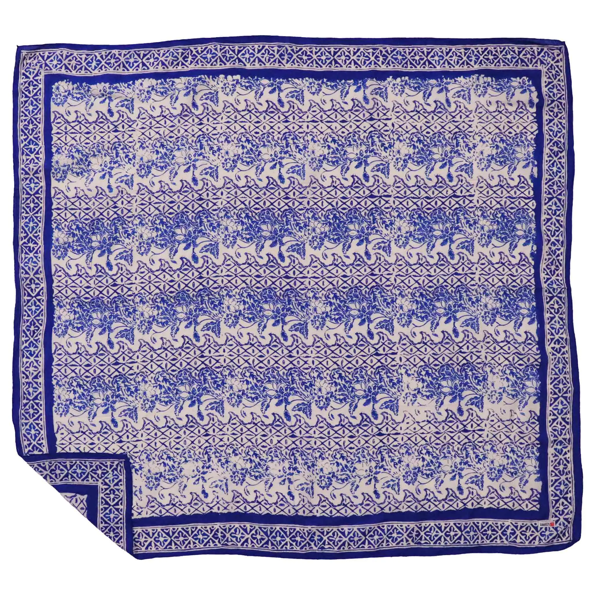 Large 39" Hand Dyed Batik Bandana, Soft Lightweight Cotton, Vines in Navy Blue