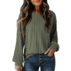 Dokotoo Womens Soft Long Sleeve Crewneck Shirts Fall Casual Loose Fit Knit Tops Blouses