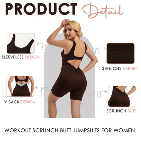 Soo Slick Women's Seamless Bodycon Tank Jumpsuit - Backless, Scrunch Butt, Sleeveless, Tummy Control, Sporty Chic, Tight Yoga Jumpsuit, Sleeveless Activewear Romper for Gym, Yoga