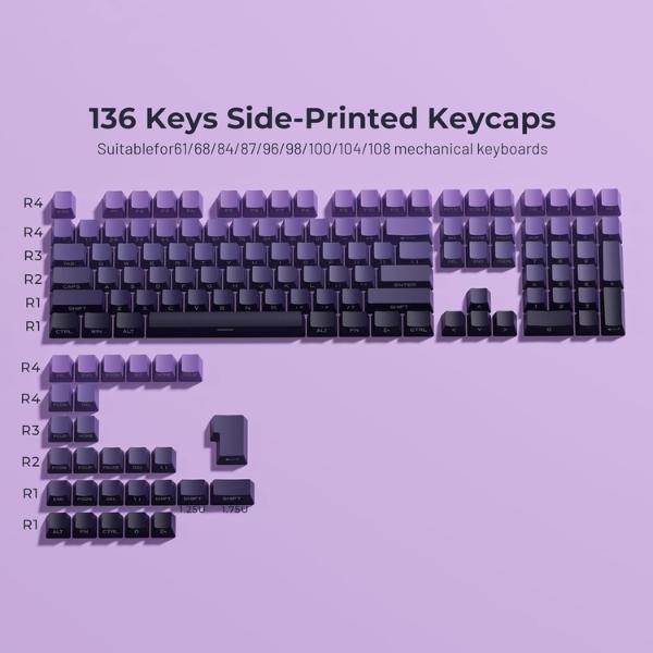 XVX Side Print Keycaps Shine Through Double Shot PBT Keycaps Custom Key Caps 60 65 75 100 Percent Gradient Purple 136 Keys Set OEM Profile Minimalist Style for Cherry Gateron MX Switches Keyboard XVX Side Print Keycaps Shine Through Double Shot PBT Keycaps Custom Key Caps 60 65 75 100 Percent Gradient Purple 136 Keys Set OEM Profile Minimalist Style for Cherry Gateron MX Switches Keyboard