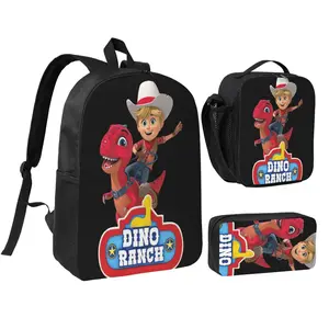 Dinosaur Ranch Three piece backpack set young backpack combination backpack lunch bag pencil case