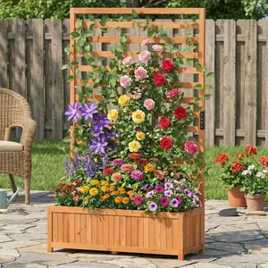 Spaco 59" Tall Wooden Raised Garden Bed – Elevated Planter Box with Vertical Trellis, Orange