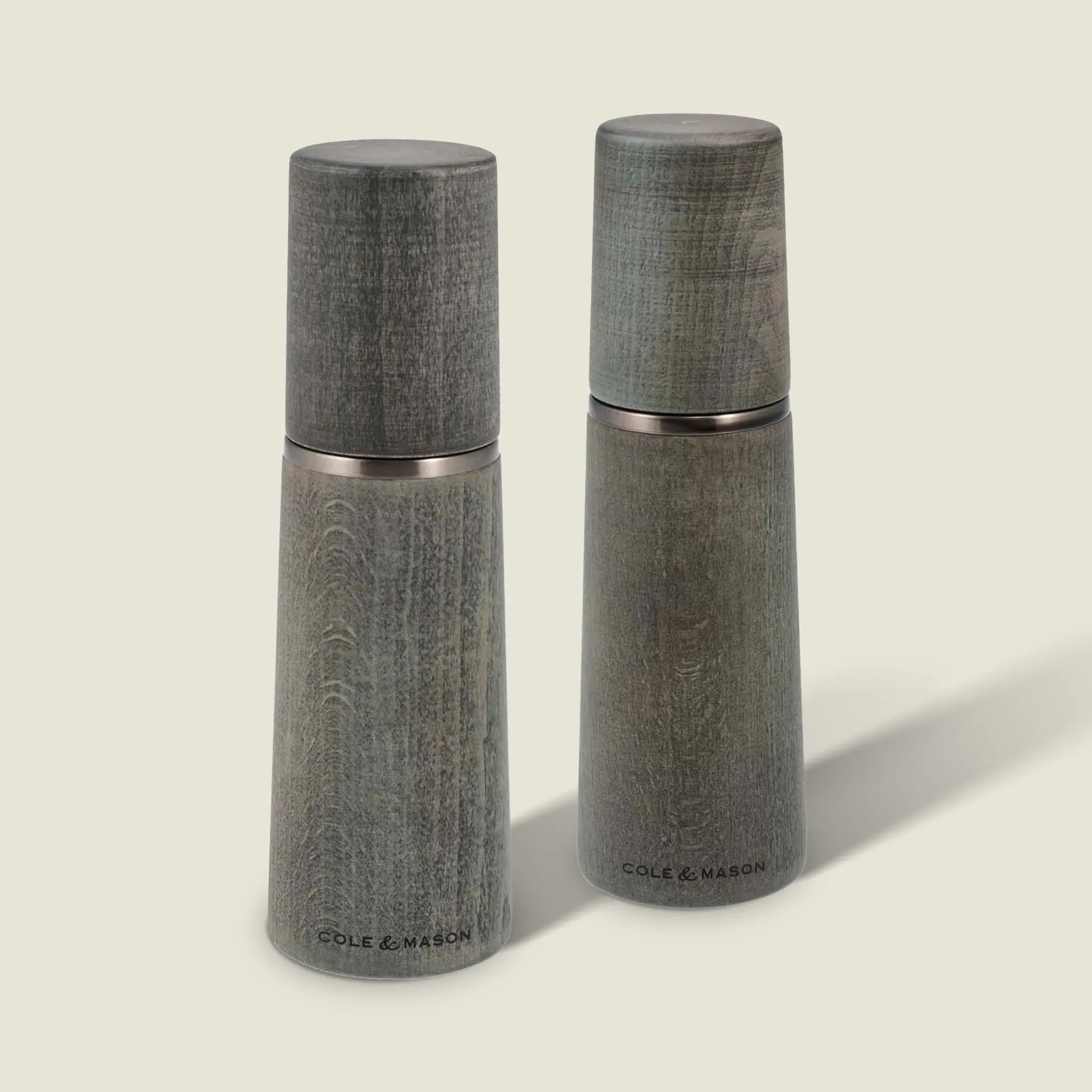 Cole & Mason Marlow Grey Beech Wooden Salt & Pepper Mills, Kitchen Metal-Steel Seasoning Utensils, Smooth, Set