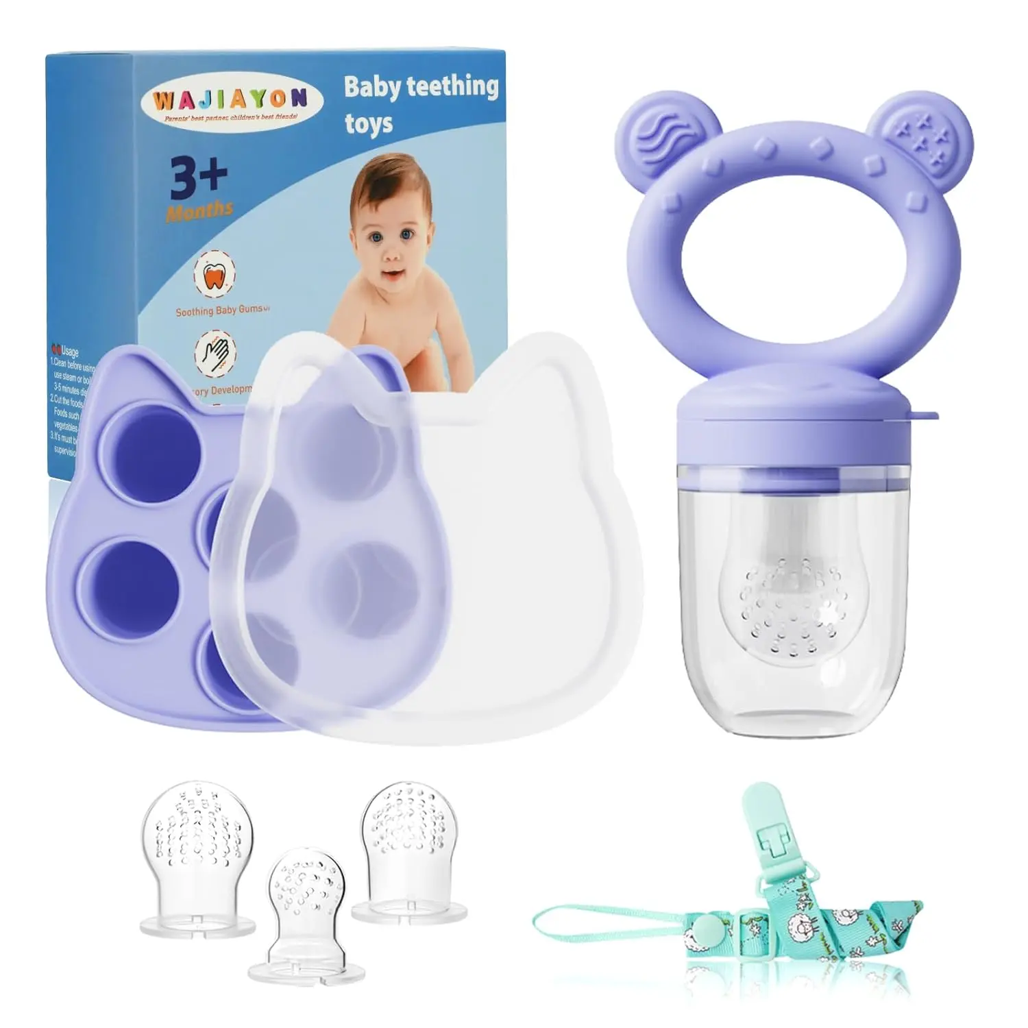 Baby Breastmilk Popsicle Molds & Baby Fruit Feeder, Infant Food Freezer Tray Storage Containers, Silicone Teething Pacifier Feeder and Teether for Babies,Boys and Girls-Purple