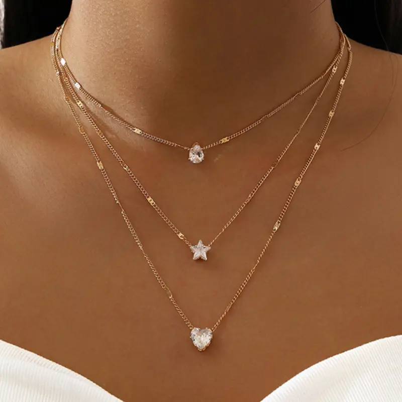 Elegant Zircon Decorated Layered Necklace for Women, Fashionable Jewelry Accessories for Party, Daily Clothing Decor, Trendy All-match & Exquisite Jewelry for Birthday Gift, Exquisite Chain Jewelry, Fashionable Accessory, Multilayer Necklace