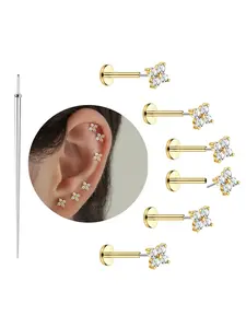 Flower Cartilage Earrings Studs Flat Back Hypoallergenic Stainless Steel, Threadless Push in Studs for Tragus Helix Nostril Conch Piercing Jewelry 20G 18G 16G
