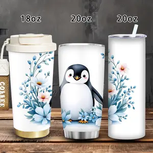 1pc 18oz/20oz Cute Penguin and Floral Tumbler with Lid and Straw, Winter Insulated Travel Mug, Gift for Women Men, Ideal for Valentine’s Day, Easter, Birthday Gift, Iced/Hot Coffee Cup