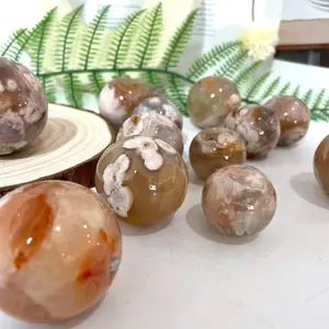 3~5 Count Small Pink Flower Agate Balls 2.5~5cm Healing Stone Home Decoration From IG Crystal