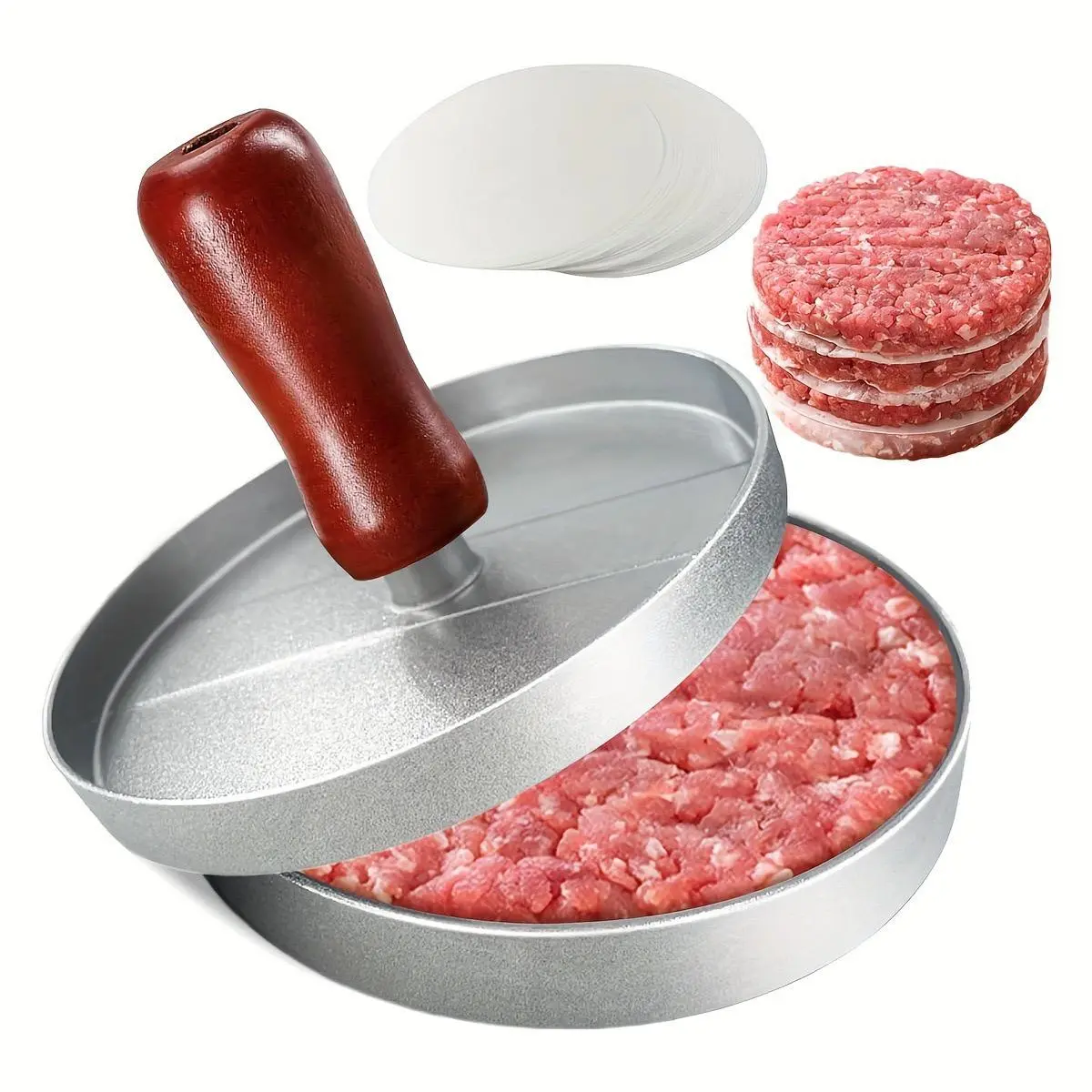 Single Aluminum Square Non-Stick Burger Press Patty & Meatball Maker Metal Mold - Uniform Size Meat Cooking Utensil, Metal Mold Specialty Kitchen Utensils, Reusable Kitchen Gadgets for Grill, Campfire/BBQ Party
